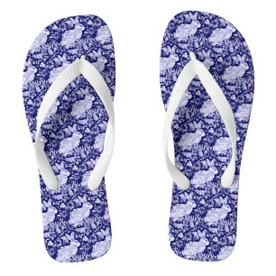 Blue Rabbit Pattern Floral Bird Woodland Unique Flip Flops