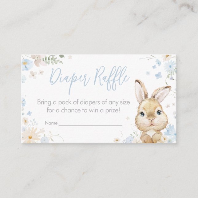 Blue Rabbit Somebunny Baby Shower Diaper Raffle Enclosure Card (Front)