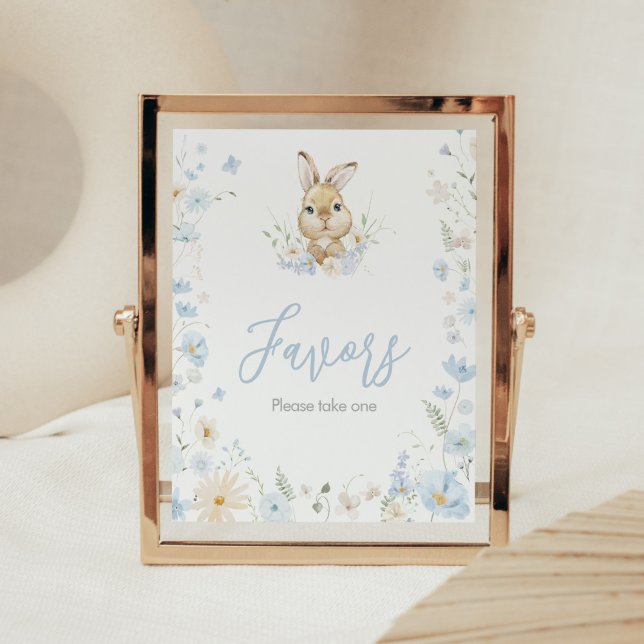 Blue Rabbit Somebunny Baby Shower Favours Poster (Blue Somebunny Rabbit Baby Shower Favors Sign)
