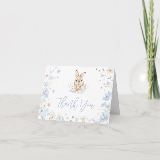 Blue Rabbit Somebunny Baby Shower Thank You Card (Front)
