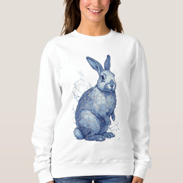 Blue Rabbit With Golden Kintsugi Cracks Sweatshirt (Front)