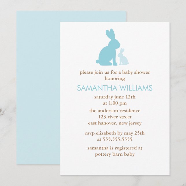 Blue Rabbits Boy Baby Shower Invitation (Front/Back)