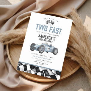 Blue Race Car 2nd Birthday Invite