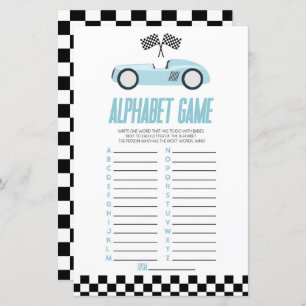 Blue Race Car Alphabet Baby Shower Game