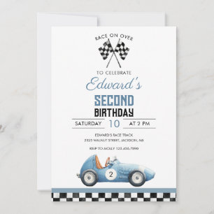 Blue Race Car Any Age Birthday Invitation