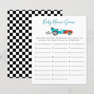 Blue Race Car Baby Name Shower Game 