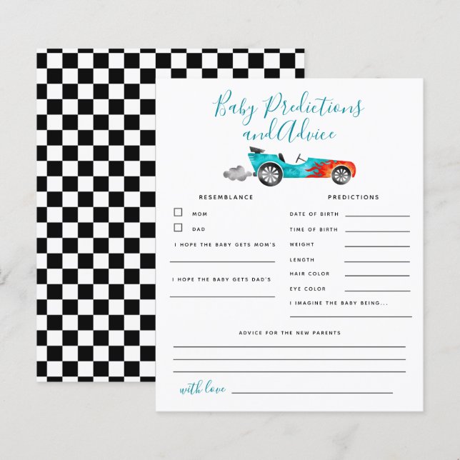 Blue Race Car Baby Predictions and Advice (Front/Back)
