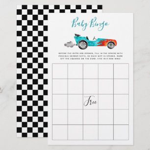 Blue Race Car Baby Shower Bingo Game