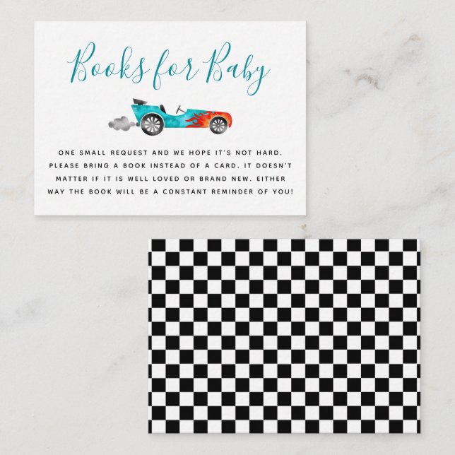 Blue Race Car Baby Shower Book Request  Enclosure Card (Front/Back)
