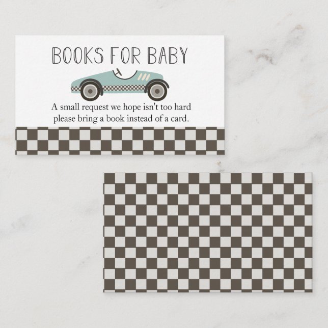 Blue Race Car Baby Shower Books for Baby Enclosure Card (Front/Back)