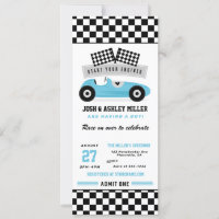 Blue Race Car Baby Shower Ticket invitation