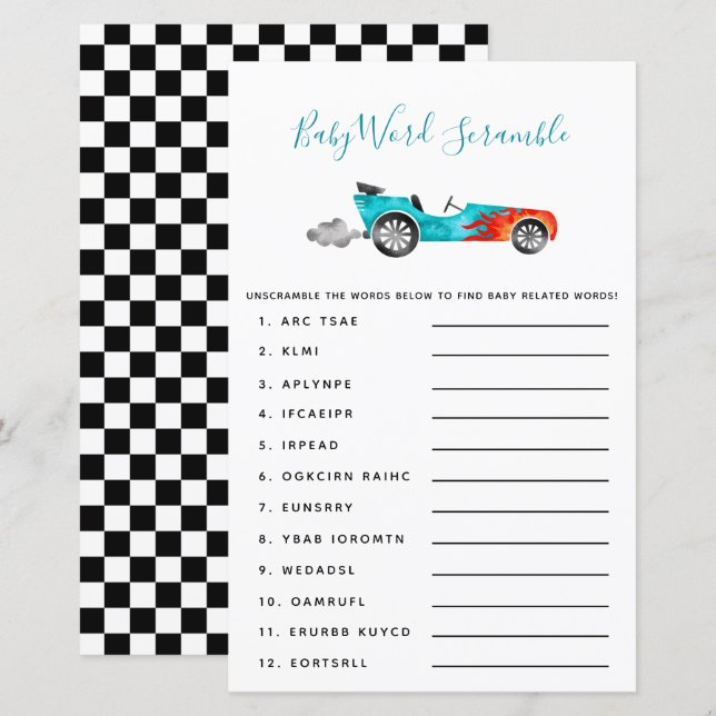 Blue Race Car Baby Word Scramble Game (Front/Back)