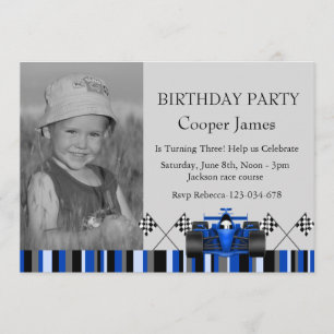Blue Race Car Birthday Invite