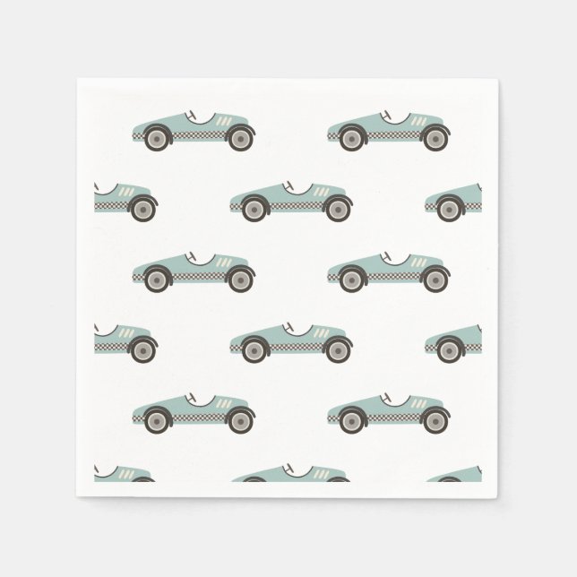 blue Race Car Birthday Napkin (Front)