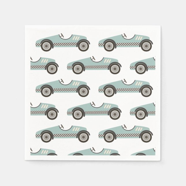 blue Race Car Birthday Napkin (Front)