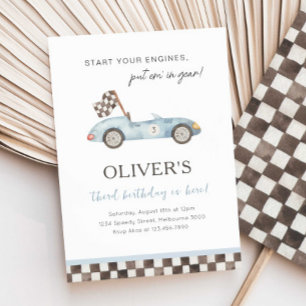  Blue Race Car Birthday Party Any Age Invitation