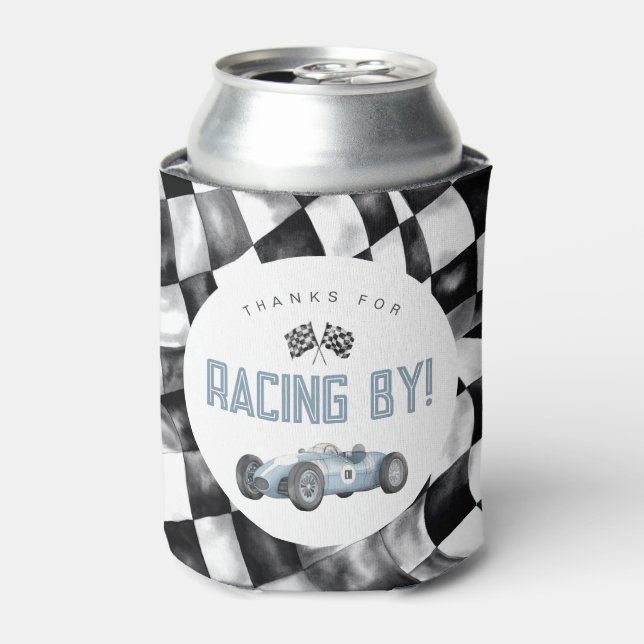 Blue Race Car Birthday Party Can Cooler Favour (Can Front)