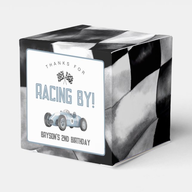 Blue Race Car Birthday Party  Favour Box (Back Side)