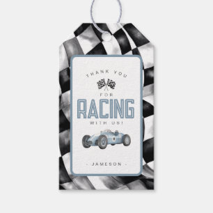 Blue Race Car Birthday Party Favour Gift Tag