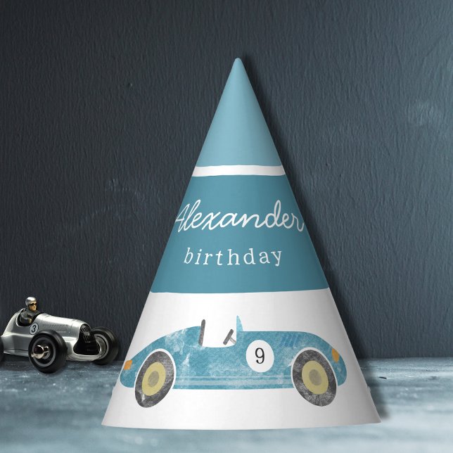 Blue race car birthday party hat (Creator Uploaded)