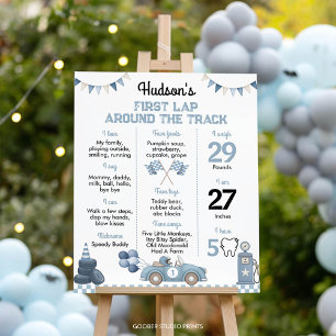 Blue Race Car Birthday Party Milestone Sign