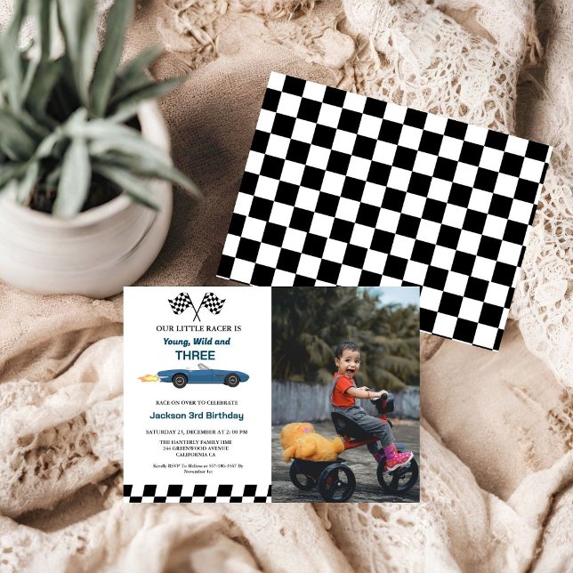 Blue Race Car Boy 3rd Birthday Party Invitation (Creator Uploaded)