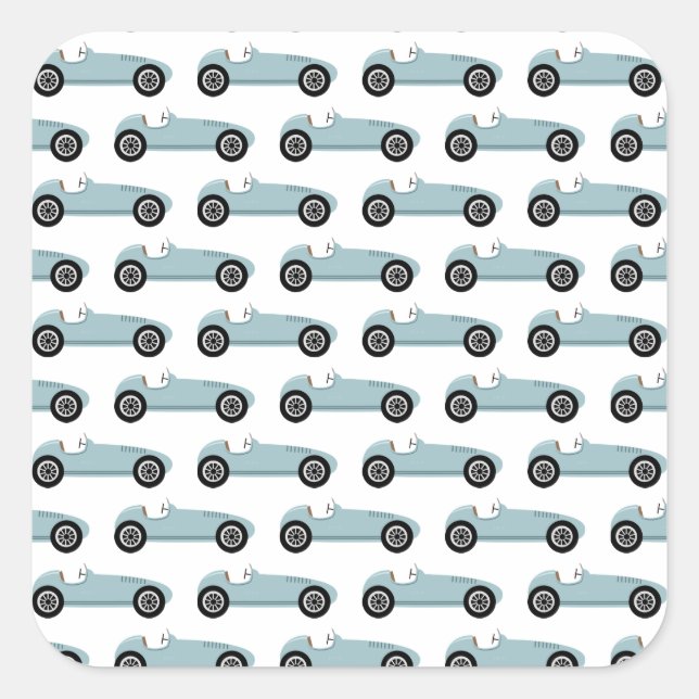 Blue Race Car Boy Racing Birthday Party Square Sticker (Front)