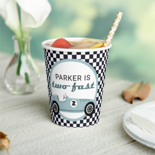 Blue Race Car Boy Racing Two Fast Birthday Party Paper Cups