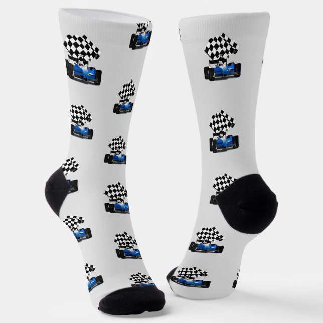 Blue Race Car - Chequered Flag Sports Socks (Angled)