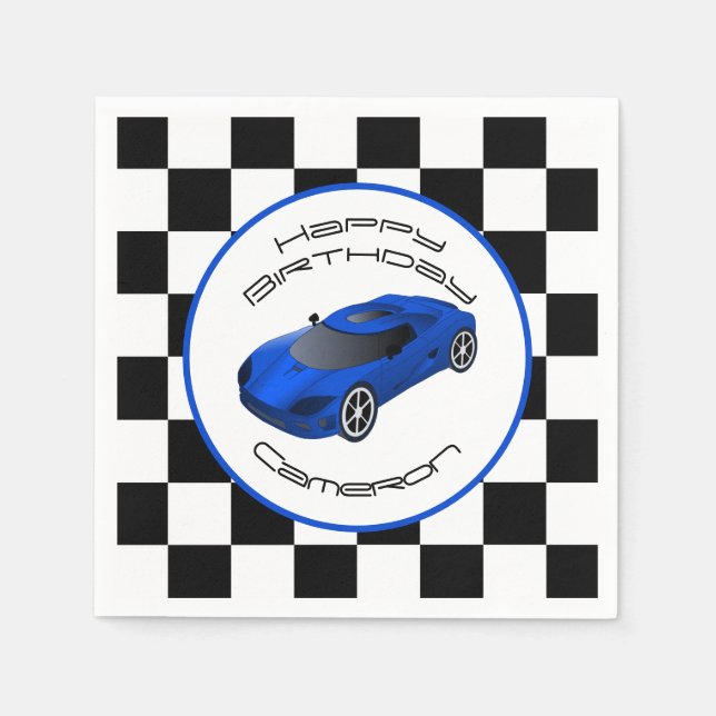Blue Race Car | Custom Birthday Party Napkin (Front)