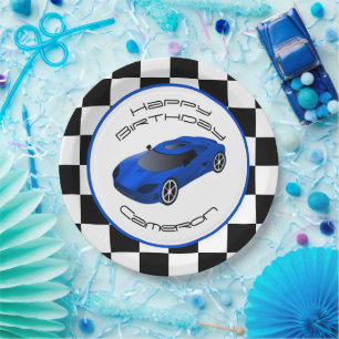 Blue Race Car   Custom Birthday Party Paper Plate