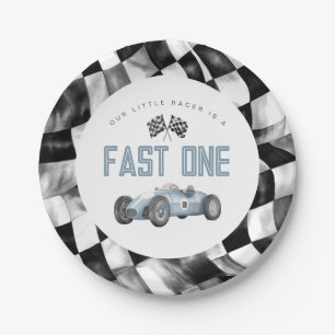 Blue Race Car Fast One 1st birthday party Paper Plate