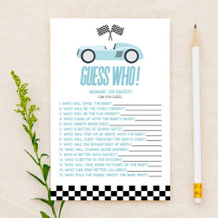 Blue Race Car Guess Who Baby Shower Game