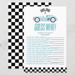 Blue Race Car Guess Who Baby Shower Game