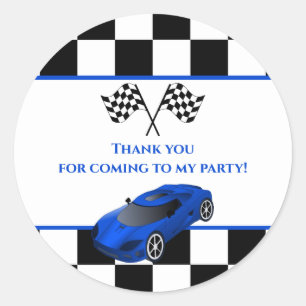 Blue Race Car   Kids Birthday Party Favour Classic Round Sticker