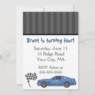 Blue Race Car Party Invitation