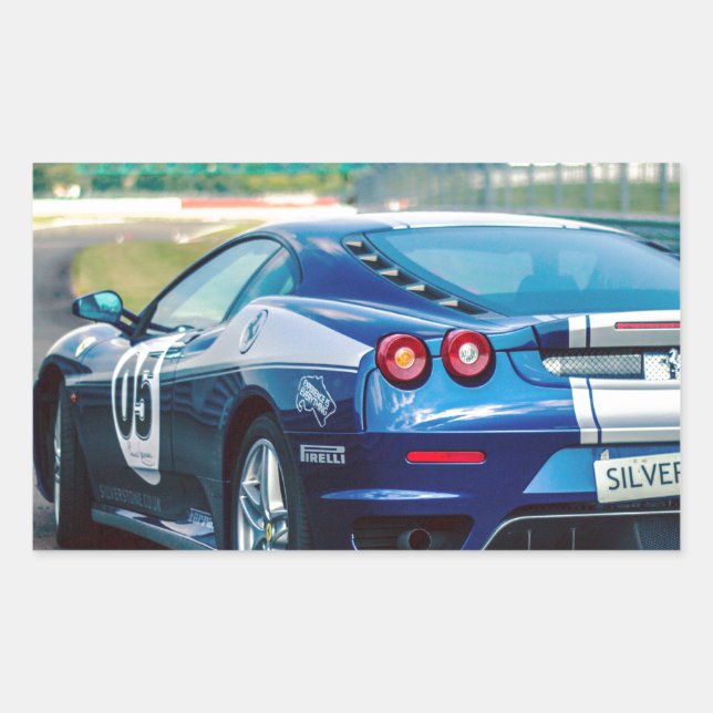 Blue Race Car Rectangular Sticker (Front)
