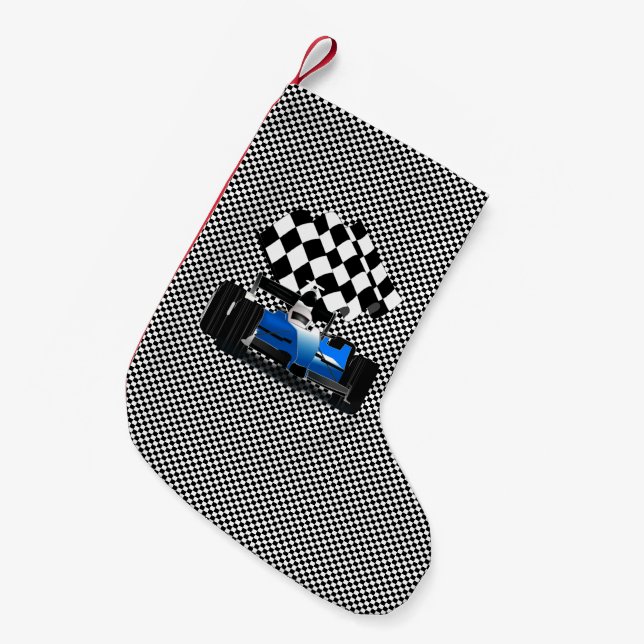 Blue Race Car Small Christmas Stocking (Front (Hanging))
