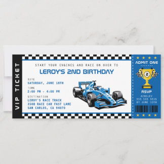 Blue Race Car Ticket Pass Boy Birthday Party Invitation