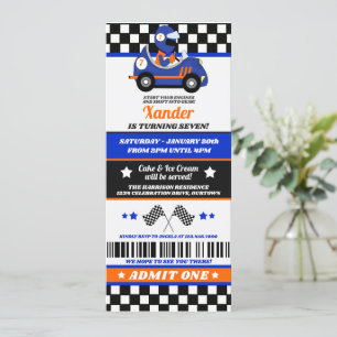 Blue Race Car Ticket Style Birthday Party Invitation
