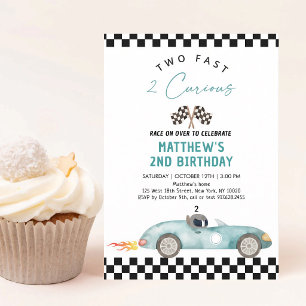 Blue Race Car Two Fast Second Birthday Invitation