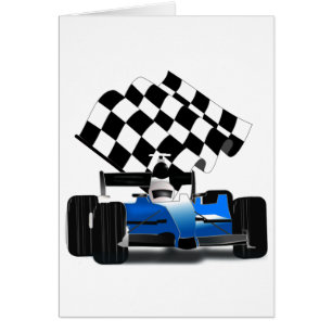 Blue Race Car with Chequered Flag