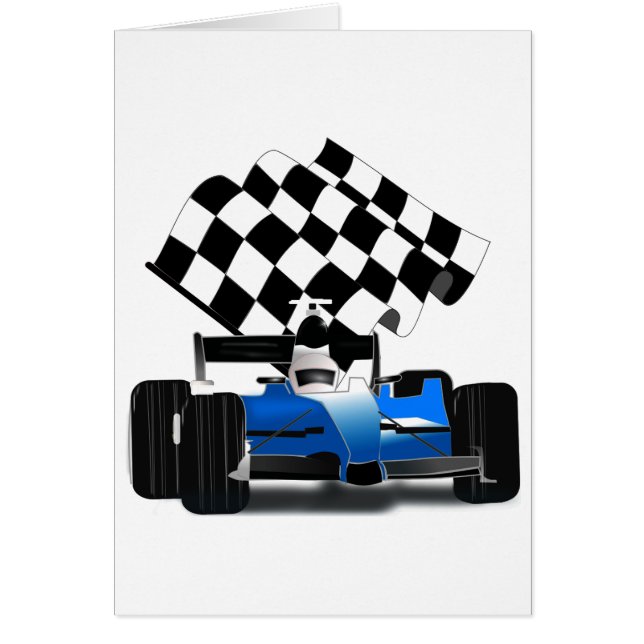 Blue Race Car with Chequered Flag (Front)