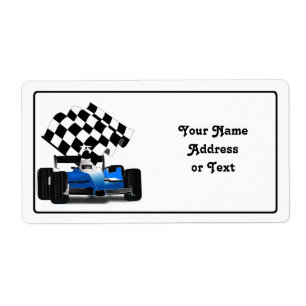 Blue Race Car with Chequered Flag