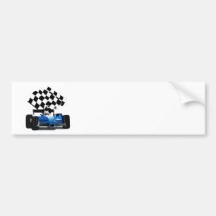 Blue Race Car with Chequered Flag Bumper Sticker