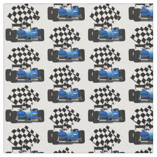 Blue Race Car with Chequered Flag Fabric
