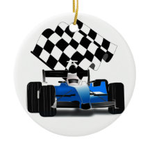 Blue Race Car with Chequered Flag