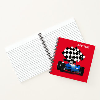 Blue Race Car with Chequered Flag Notebook