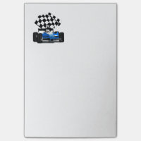 Blue Race Car with Chequered Flag