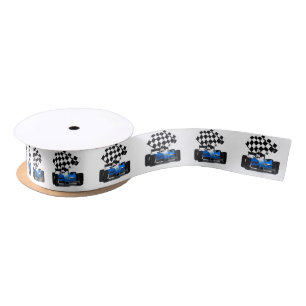 Blue Race Car with Chequered Flag Satin Ribbon